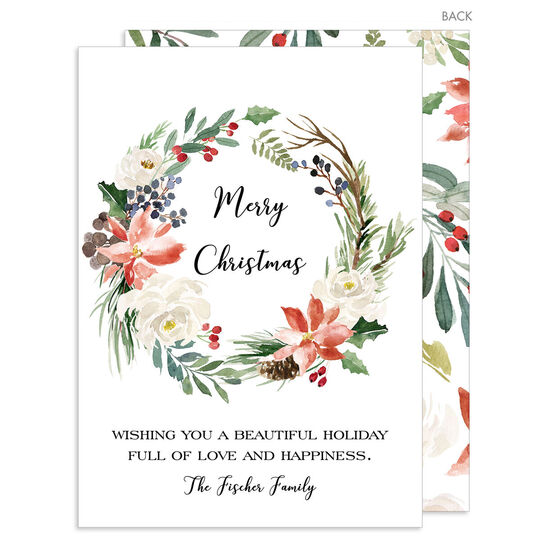 Holiday Floral Wreath Flat Holiday Cards